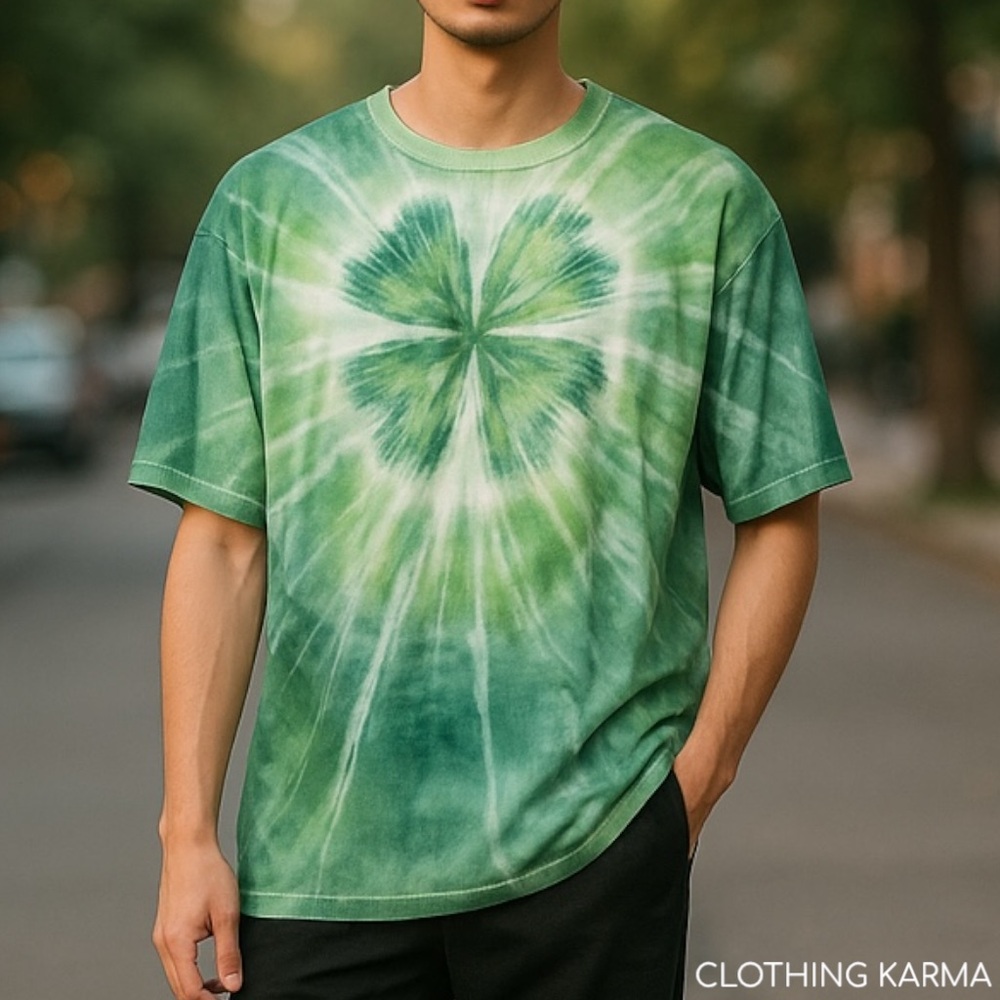 St. Patrick’s Day 2X Shamrock 🍀 Tie Dye Print Green Lucky Clover *mark* *snag*